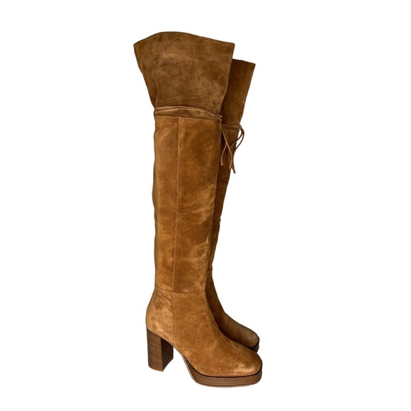 Free People Cognac Brown Echo Platform Over the Knee Boots 9 - Picture 7 of 11
